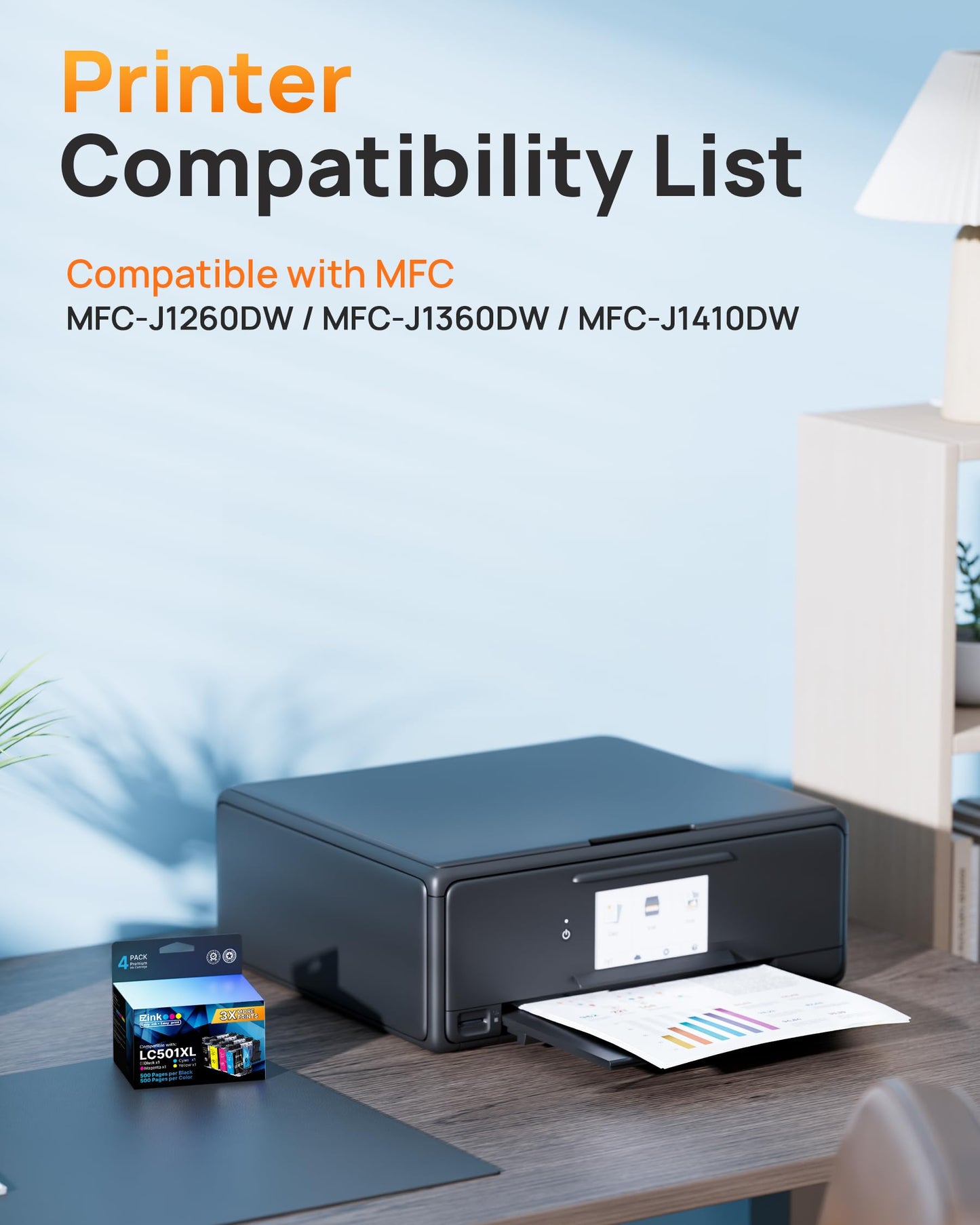 E-Z Ink LC501XL Ink Cartridges High Yield Compatible for Brother LC501XL LC501 Ink Cartridges LC501 XL use for Brother Printer MFC-J1360DW MFC-J1410DW