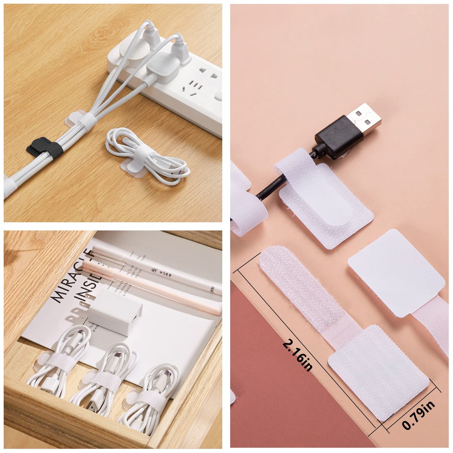 DRIVUU White Cable Management Organizer Kit 4 Cable Sleeve Split,47Cable Clips 12Cord Clips Holder,22 Cable Ties, 20 Adhesive Wall Cable Tie