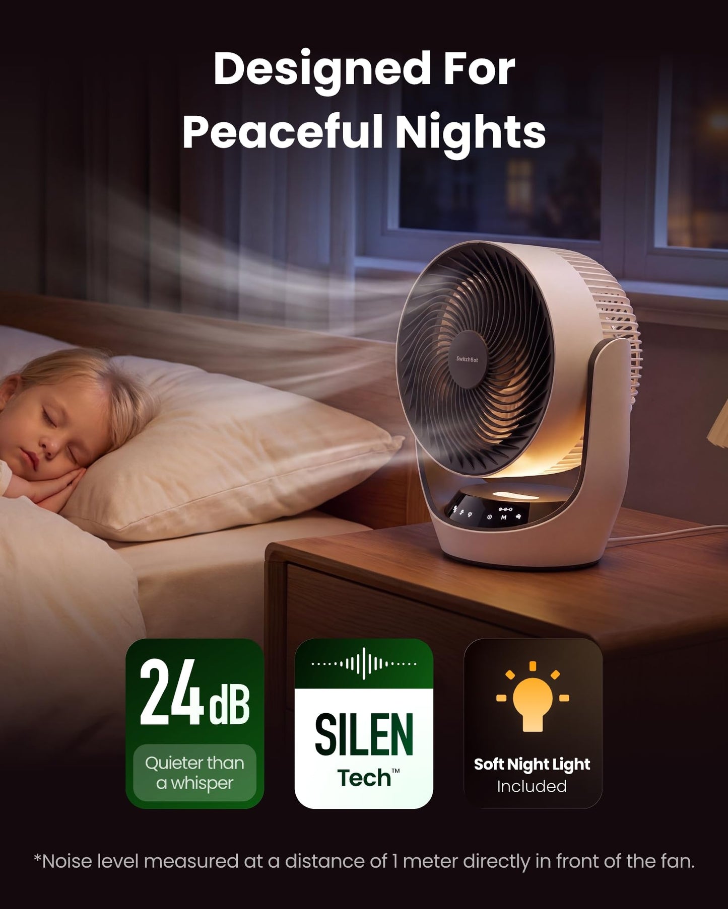 SwitchBot Smart Desk Fan for Bedroom, 3600mAh Rechargeable, Corded & Cordless Air Circulator, 90° Oscillation, 22dB Quiet, 9 Speeds, App & Remote
