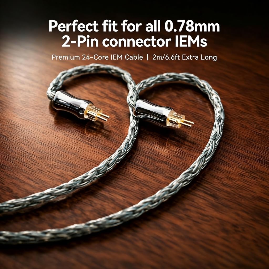 Tipsy Melody 3 IEM Upgrade Cable, 6.5ft (2m) Long, Enhanced Mids & Bass, 24-Core Silver-Plated, Deep Green (0.78mm-2 Pin)