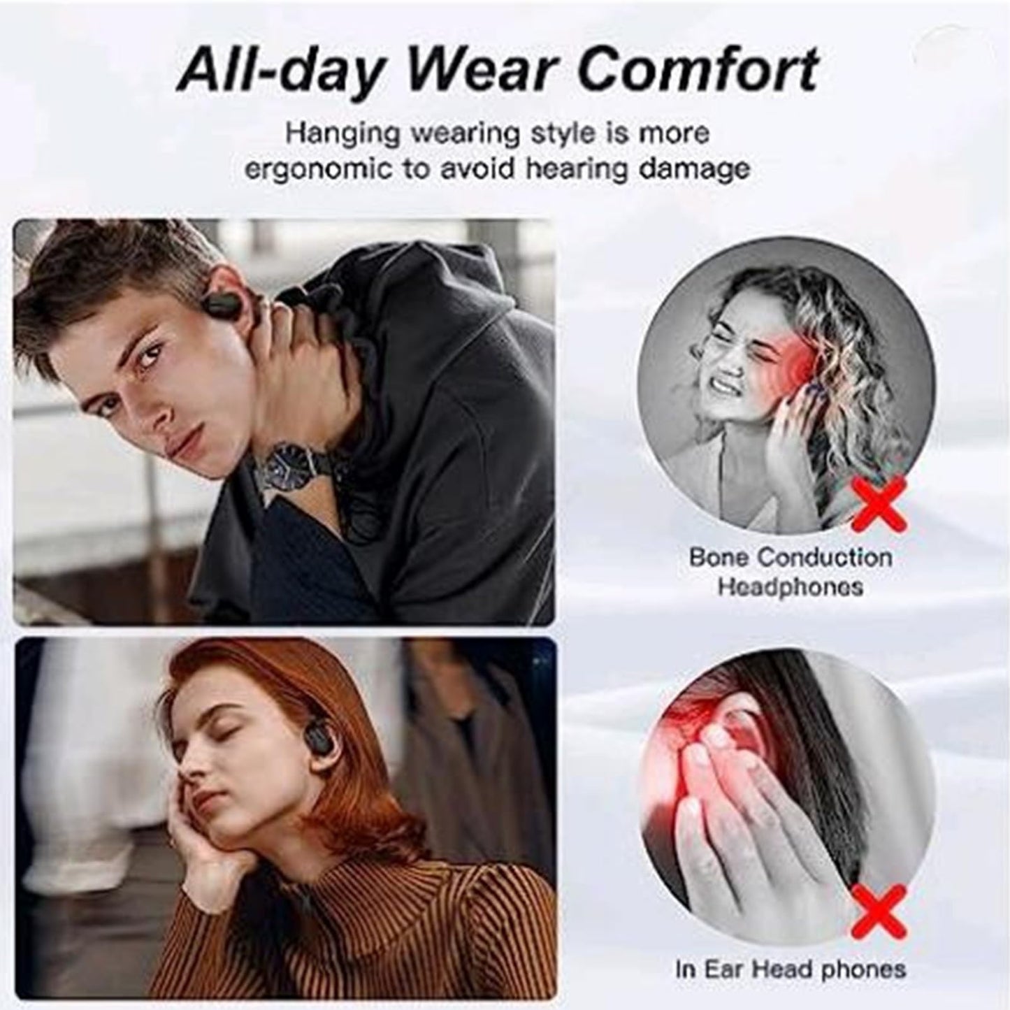 Single Open Ear Headphone, Wireless Bluetooth Earpiece for Powerful Sound, 16H Playtime Bluetooth 5.2 Wireless Earbud,Waterproof Headset with Earhook