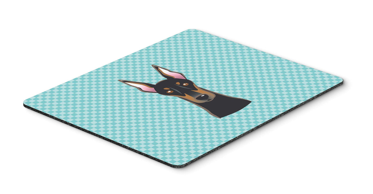 Caroline's Treasures BB1183MP Checkerboard Blue Doberman Mouse Pad, Hot Pad or Trivet for Home Office Gaming Working Computers Laptop Mouse