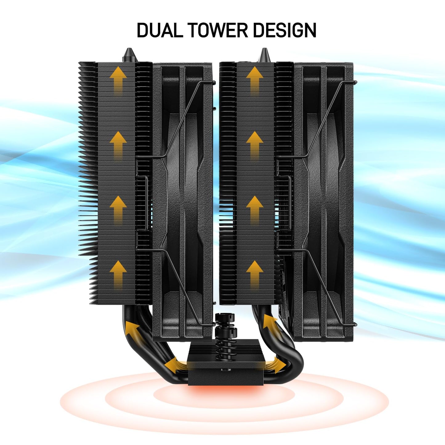DARKROCK DT6 CPU Air Cooler, Dual Towers with 6 Copper Heat Pipes, 2 x 120mm PWM Fan for Low Noise Operation, Easy Installation - Brackets for Intel