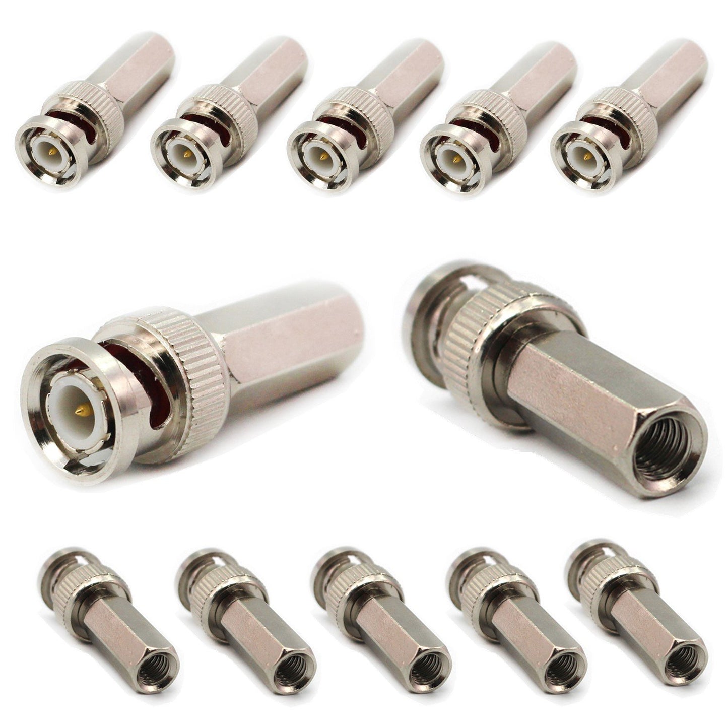 BeElion 20 PCS BNC Male Twist-on Connector for RG59 Coaxial Cable - 75 Ohm, Nickel-Plated Phosphor Bronze Housing, Brass Contacts - for CCTV Security