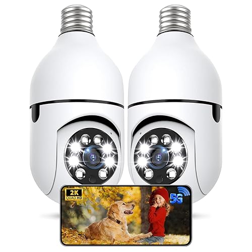 2K Light Bulb Camera Outdoor, 5G&2.4GHz Cameras for Home Security, 360° PTZ Wireless Lightbulb Socket Security Cam with Color Night Vision, 2 Way
