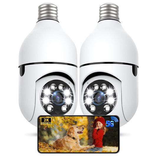 2K Light Bulb Camera Outdoor, 5G&2.4GHz Cameras for Home Security, 360° PTZ Wireless Lightbulb Socket Security Cam with Color Night Vision, 2 Way