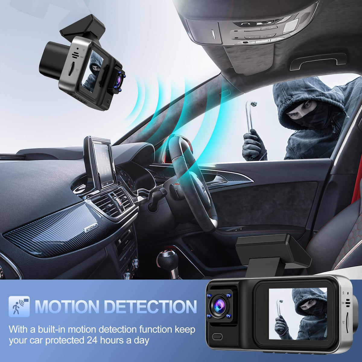 3 Channel 4K Dash Cam with 5GHz WiFi & APP Control, 4K+1080P+1440P Dash Cam Front and Rear Inside with 64GB Card, Dash Camera for Cars with Night Vision, Loop Recording, 24H Parking Mode, G-Sensor