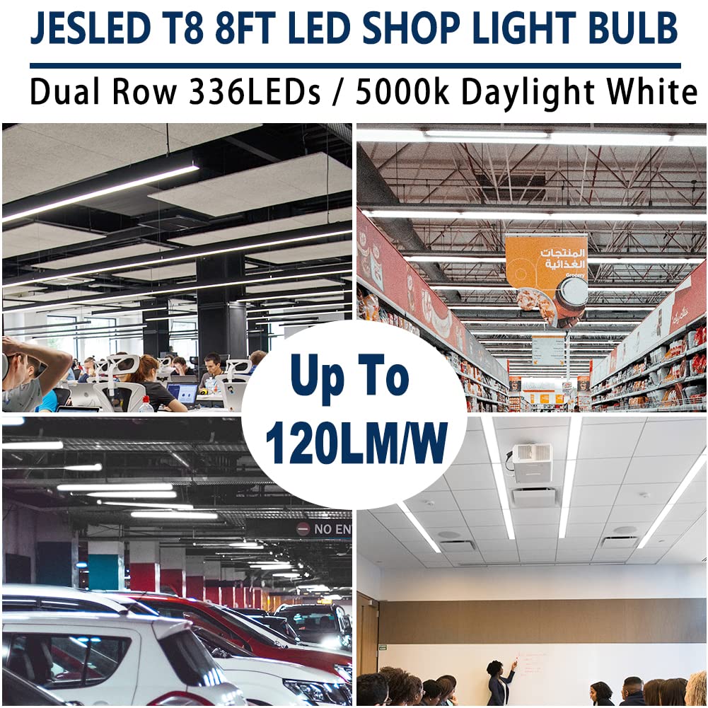 JESLED T8 T10 T12 8FT LED Tube Light Bulbs, 50W 6000LM, 5000K Daylight