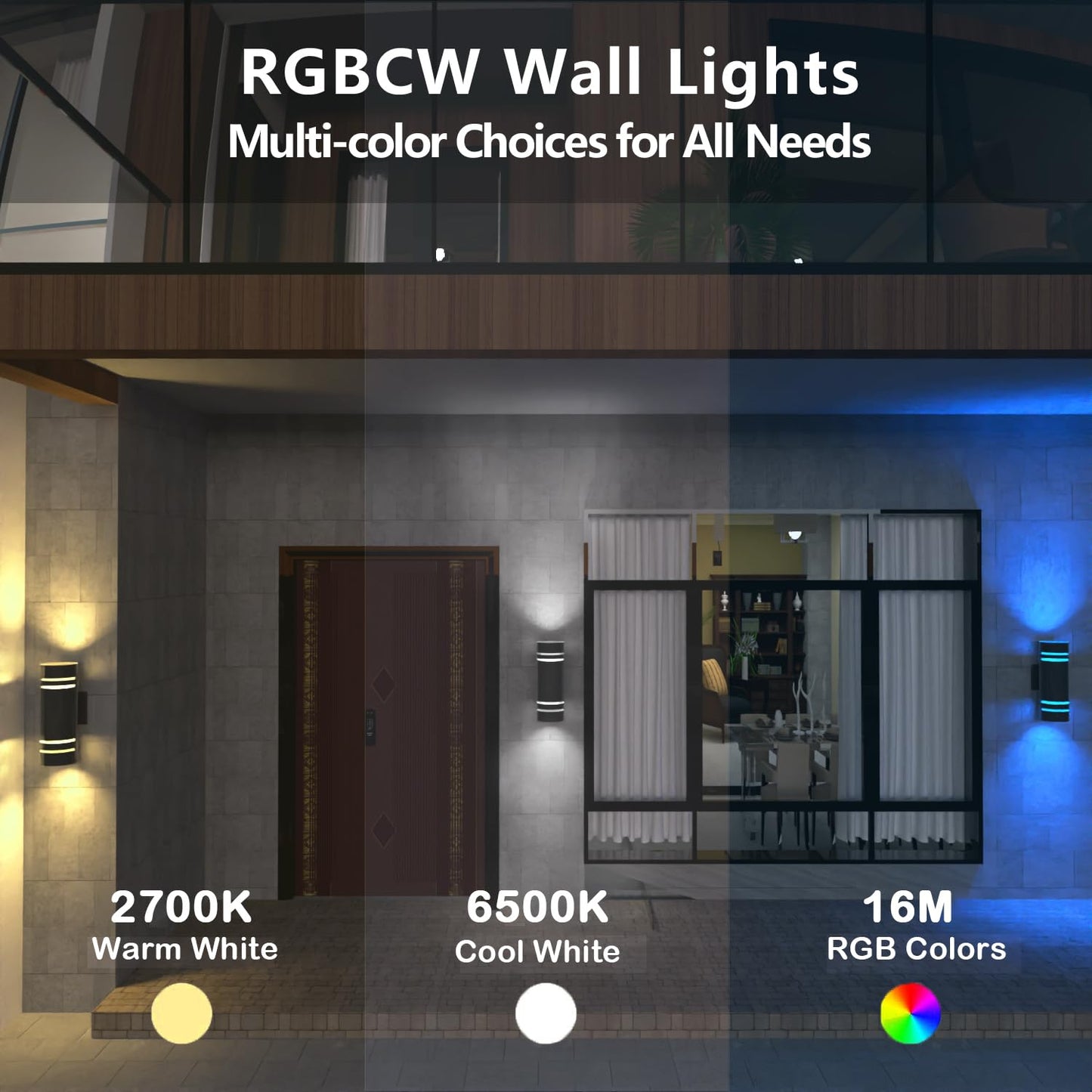 wowlite Outdoor Wall Lights for House, Remote Control Smart RGBCW Up and Down Lights Outdoor Sconce RGB Color Changing, Black Cylinder Aluminum