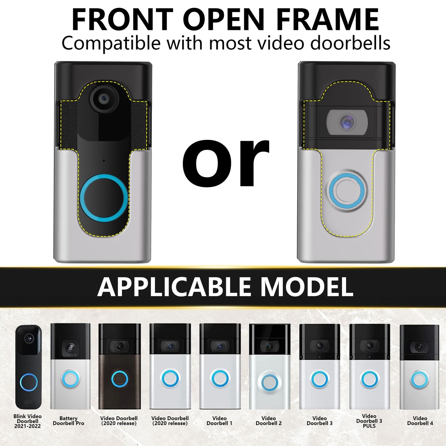No Drill Adhesive Doorbell Mount for Ring/Blink, 45°-135° Adjustable Angle, Anti-Block Sensor, for Brick/Wood/Metal Doors, Easy Install & Battery