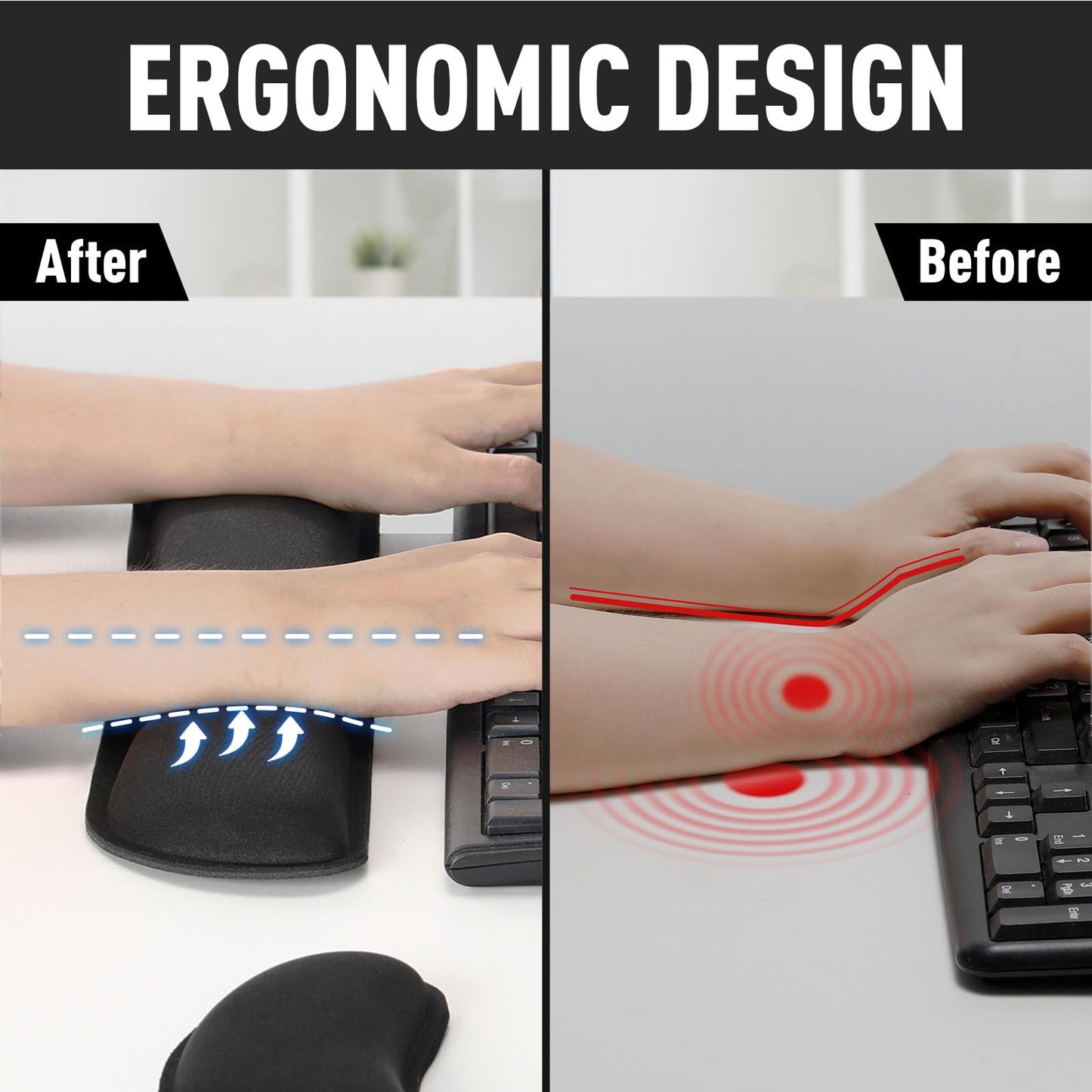 Gimars Upgrade Enlarge Silky and Superfine Fabric Gel Memory Foam Keyboard Wrist Rest Set, Ergonomic Keyboard Mouse Wrist Support for Typing Pain