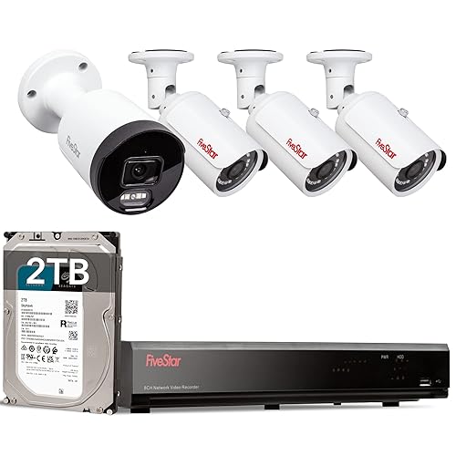 Five Star 4K Professional Security Metal Case Camera System, 1pc H.265+ 5MP Smart Detection AI Camera & 3pcs 5MP PoE Security Cameras Wired with 4K