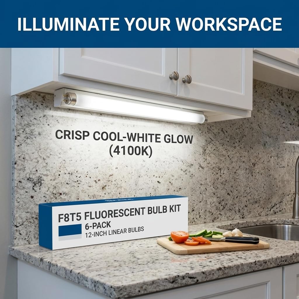 Circle F8T5 Fluorescent Light Bulbs - 12 inches Under Cabinet Bulb - Cool White 4100k 8 Watt Tube Bulb - Pack of 6