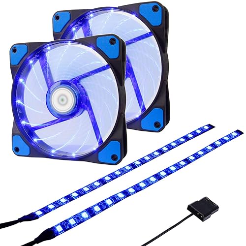 DS Blue PC Lighting, Computer Case Fan 120mm Cooling Case Fan for Computer Cases, LED Low Noise Cooling Fan for CPU Cooler and Radiators (2pack LED
