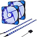 DS Blue PC Lighting, Computer Case Fan 120mm Cooling Case Fan for Computer Cases, LED Low Noise Cooling Fan for CPU Cooler and Radiators (2pack LED