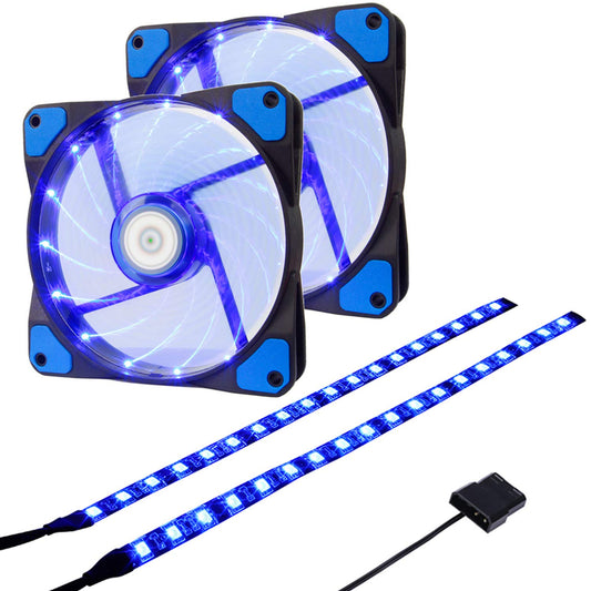 DS Blue PC Lighting, Computer Case Fan 120mm Cooling Case Fan for Computer Cases, LED Low Noise Cooling Fan for CPU Cooler and Radiators (2pack LED