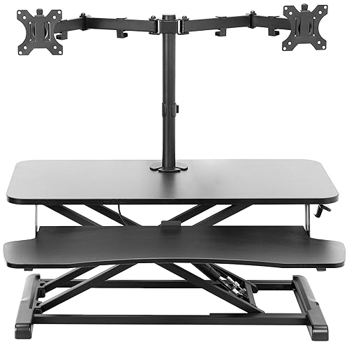 VIVO Height Adjustable 32 inch Standing Desk Converter with Dual 13 to 30 inch Monitor Stand, Sit Stand Monitor Mount and Desk Riser, Black