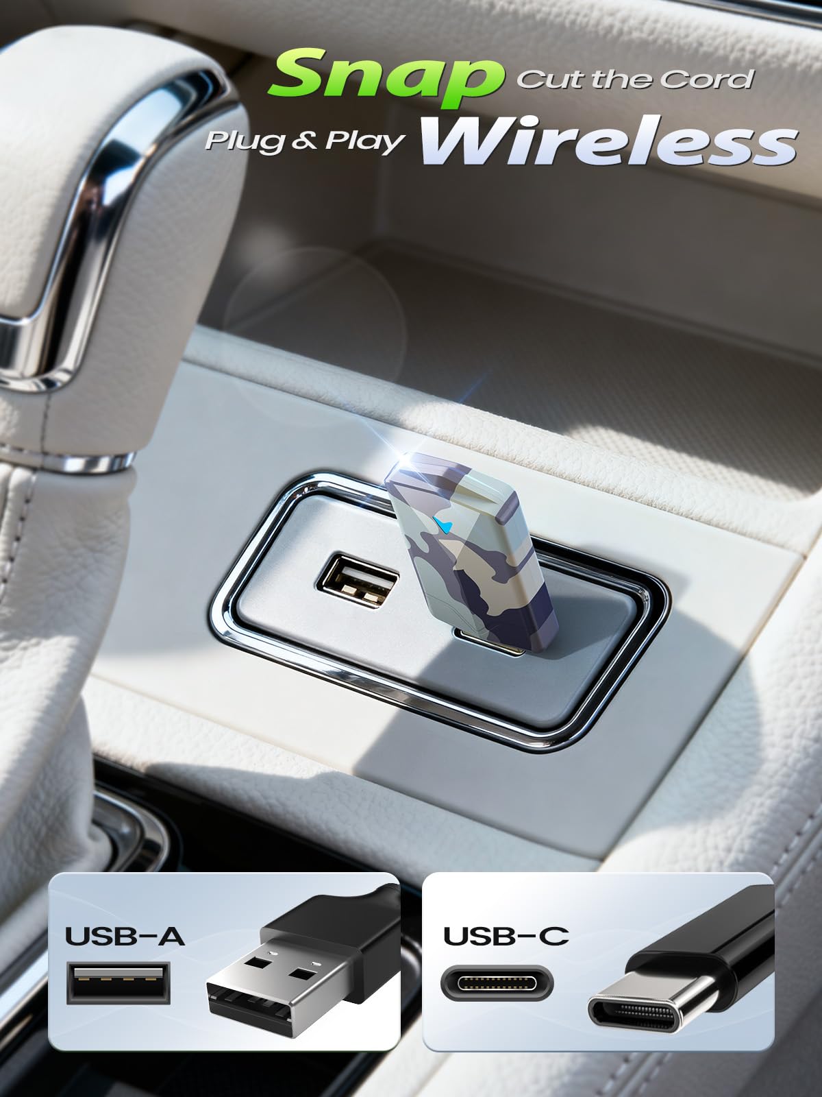 Wireless CarPlay & Android Auto Adapter, Wired to Wireless Car Play Blue