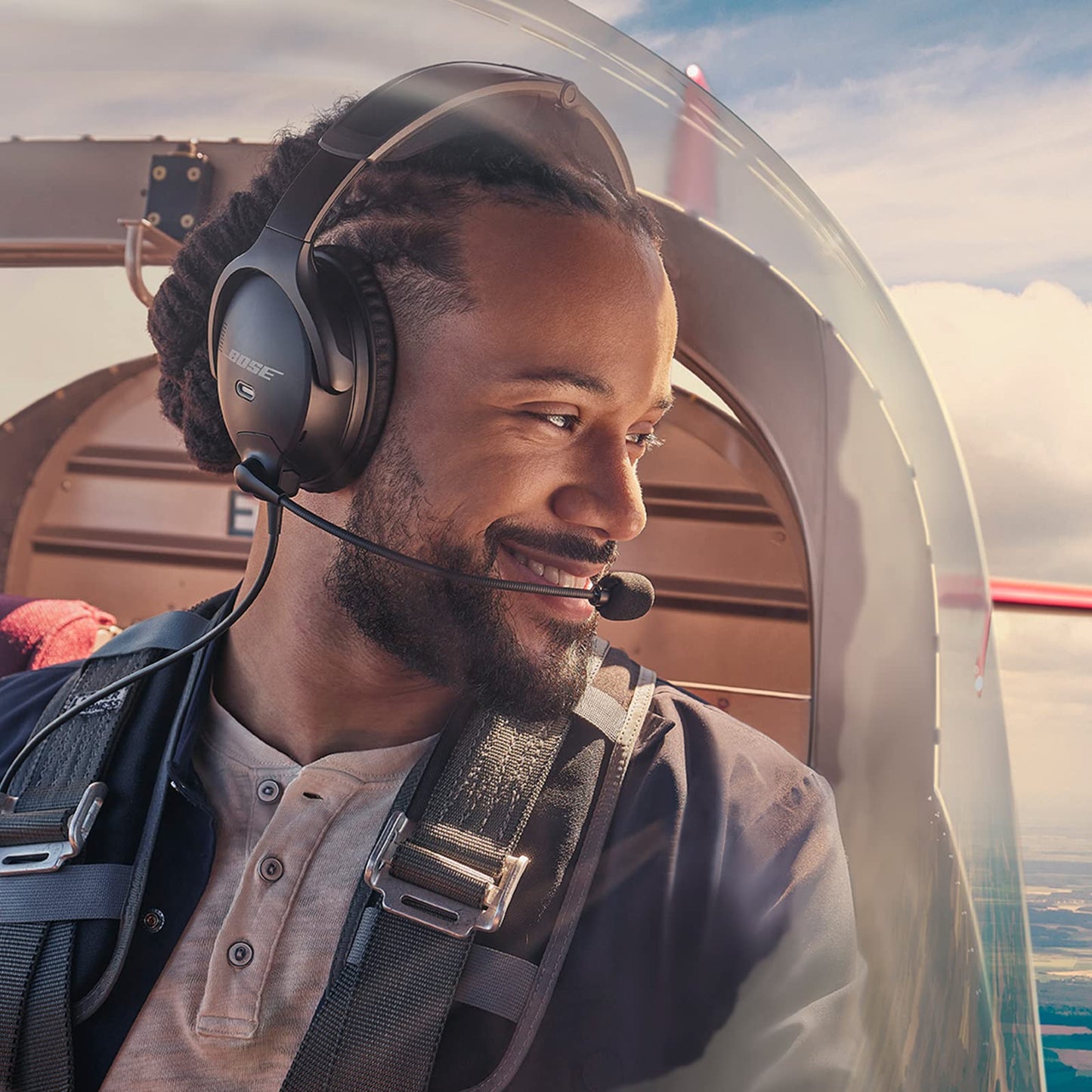 Bose A30 Bluetooth Aviation Headset - Lightweight Comfortable Design, Adjustable ANR and Noise Cancelling Microphone, [Dual Plug] - Black