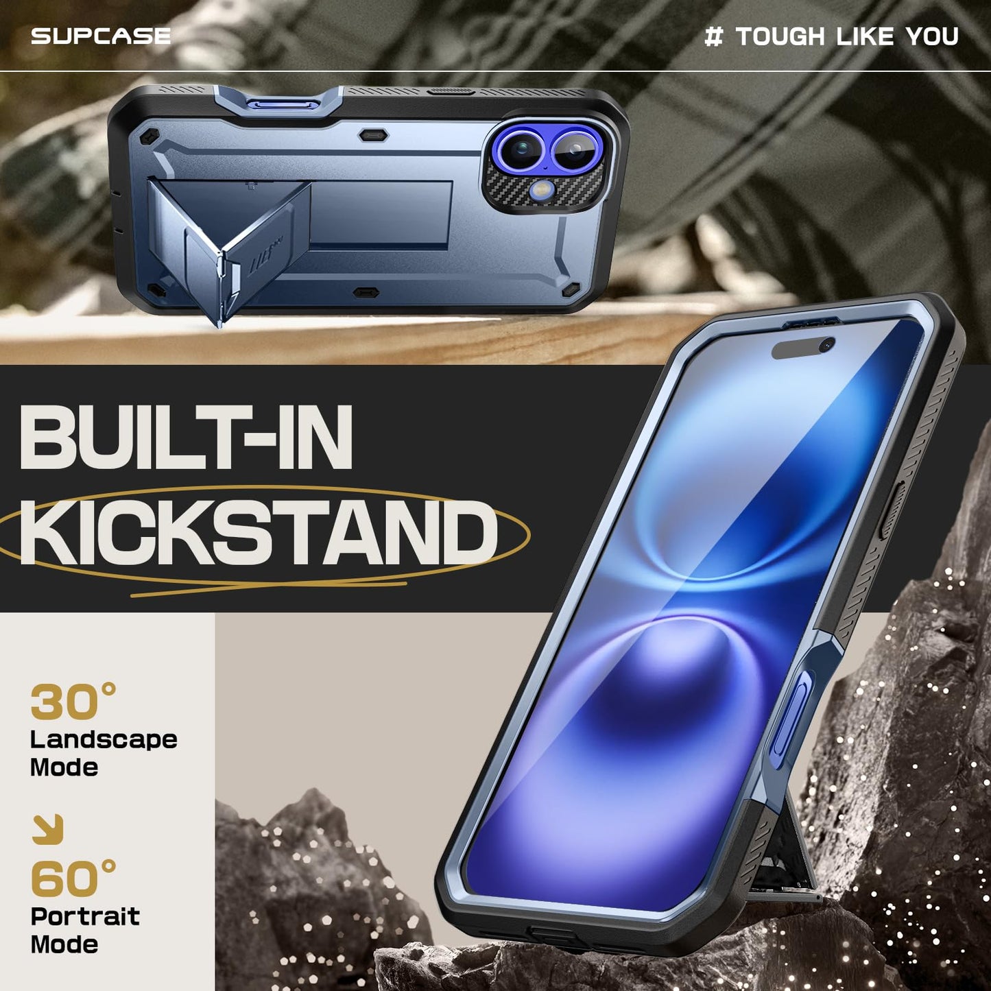 SUPCASE for iPhone 16 Case with Screen Protector (Unicorn Beetle Pro), [Built-in Stand & Belt-Clip] [Military-Grade Protection] Full Body Heavy Duty