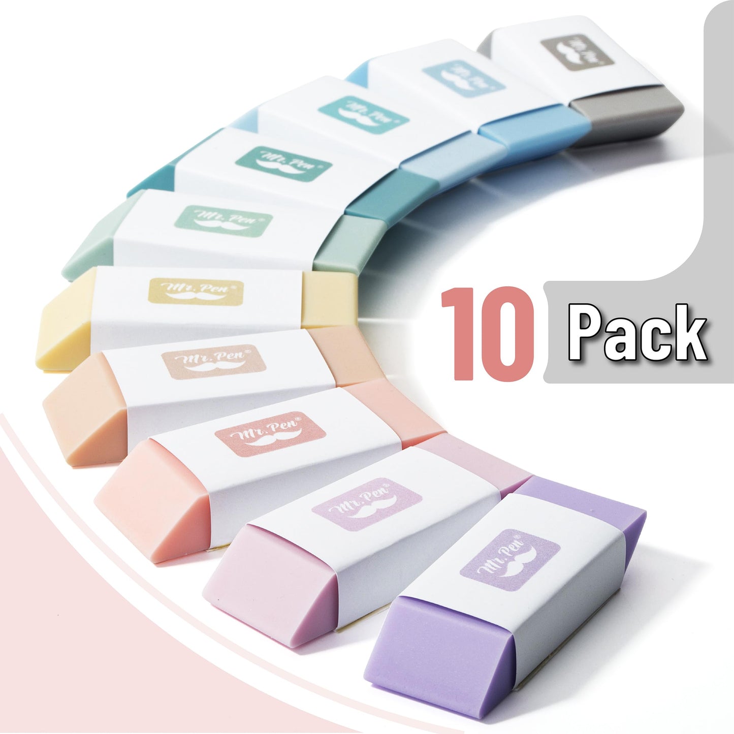 Mr. Pen- Pencil Erasers, 10 Pack, Morandi Colors