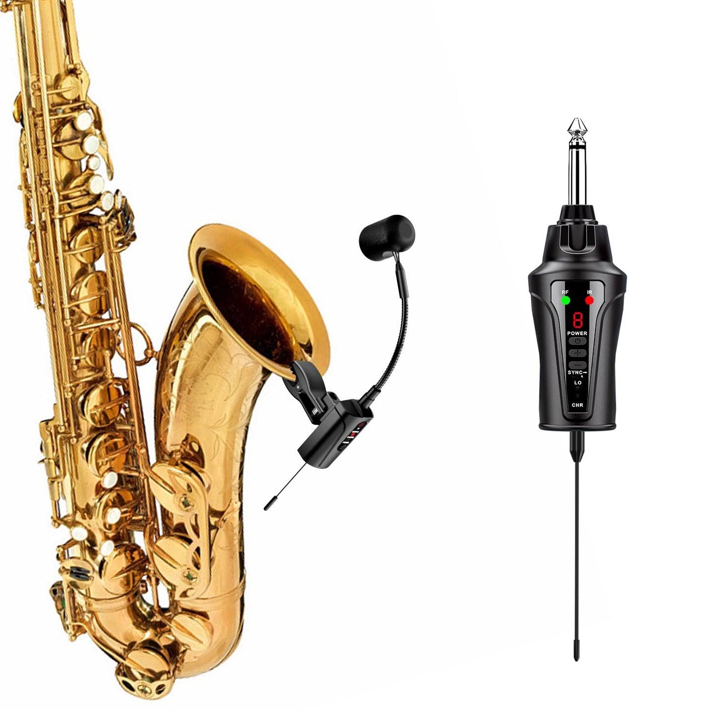 ACEMIC UHF Wireless Saxophone Microphone System Wireless Transmitter and Receiver Clip-on Instrument Microphones & Systems Mic for Trumpet, Sax