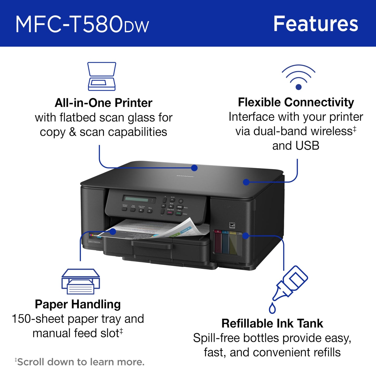 Brother INKvestment Tank 580 Wireless Color Inkjet All-in-One Printer | Includes up to 3 Years of Ink in-Box(1) and 3-Year Limited Warranty(2)
