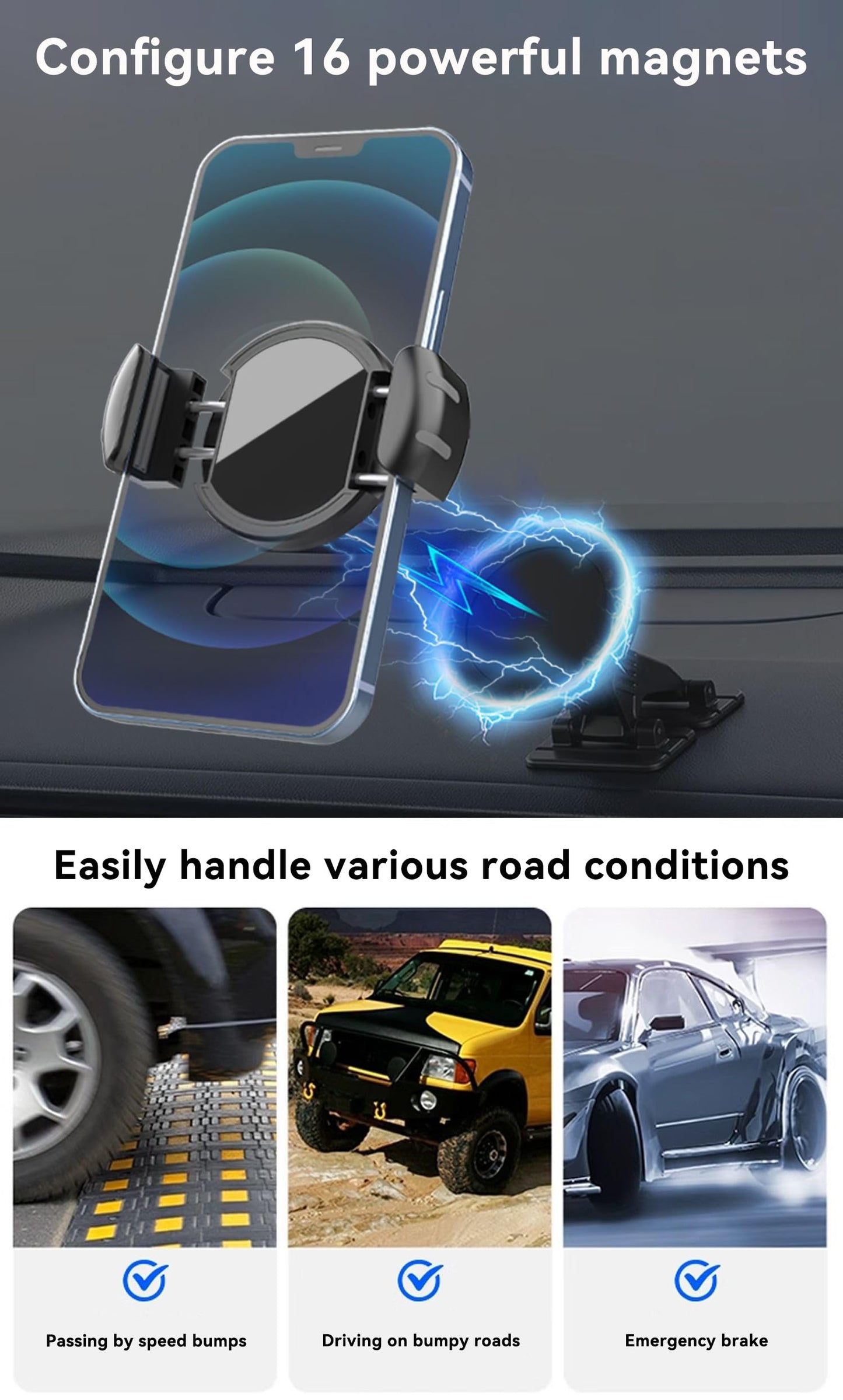 [Newly Upgraded] Metal Magnetic Car Phone Holder | Dual Insurance of Vacuum + Adhesive | 360° Rotation Without Dead Angle | Magnetic Ring Included(for