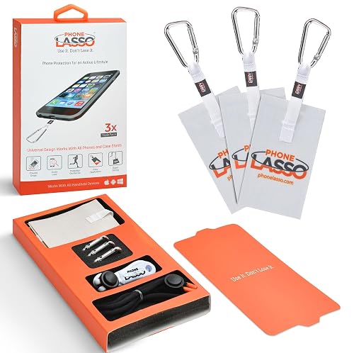 Phone Lasso® Tether Set - Adjustable Neck Strap & Wrist Strap with 2 Grip Patches, Fits Most Cases, Compatible with iPhone, Samsung, Android