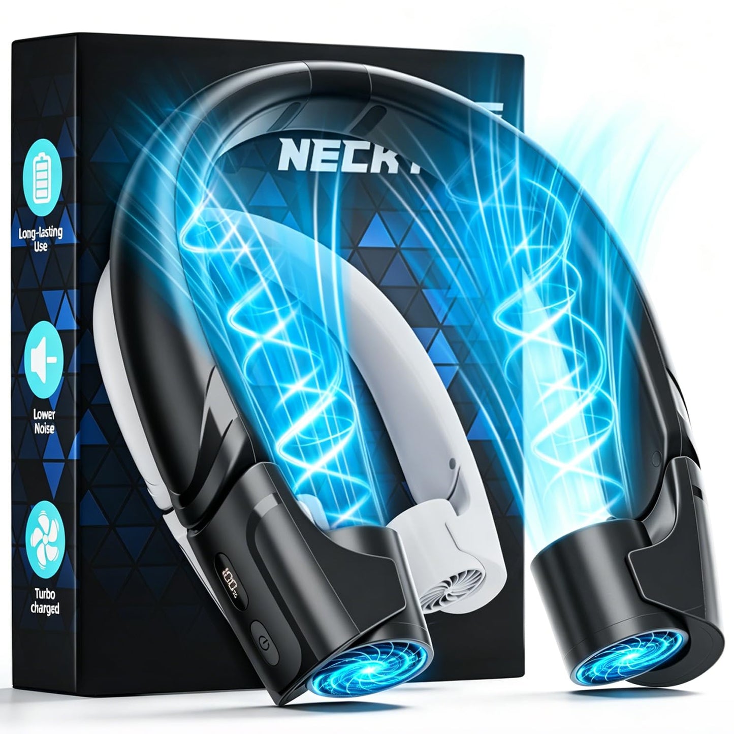 Mavax ChillGo Portable Neck Fan - 8000mAh Personal Wearable Fan, 9000 RPM Direct-flow 4X Powerful 360° Airflow Cooling Fan, Max 16H, 4 Speeds, LED