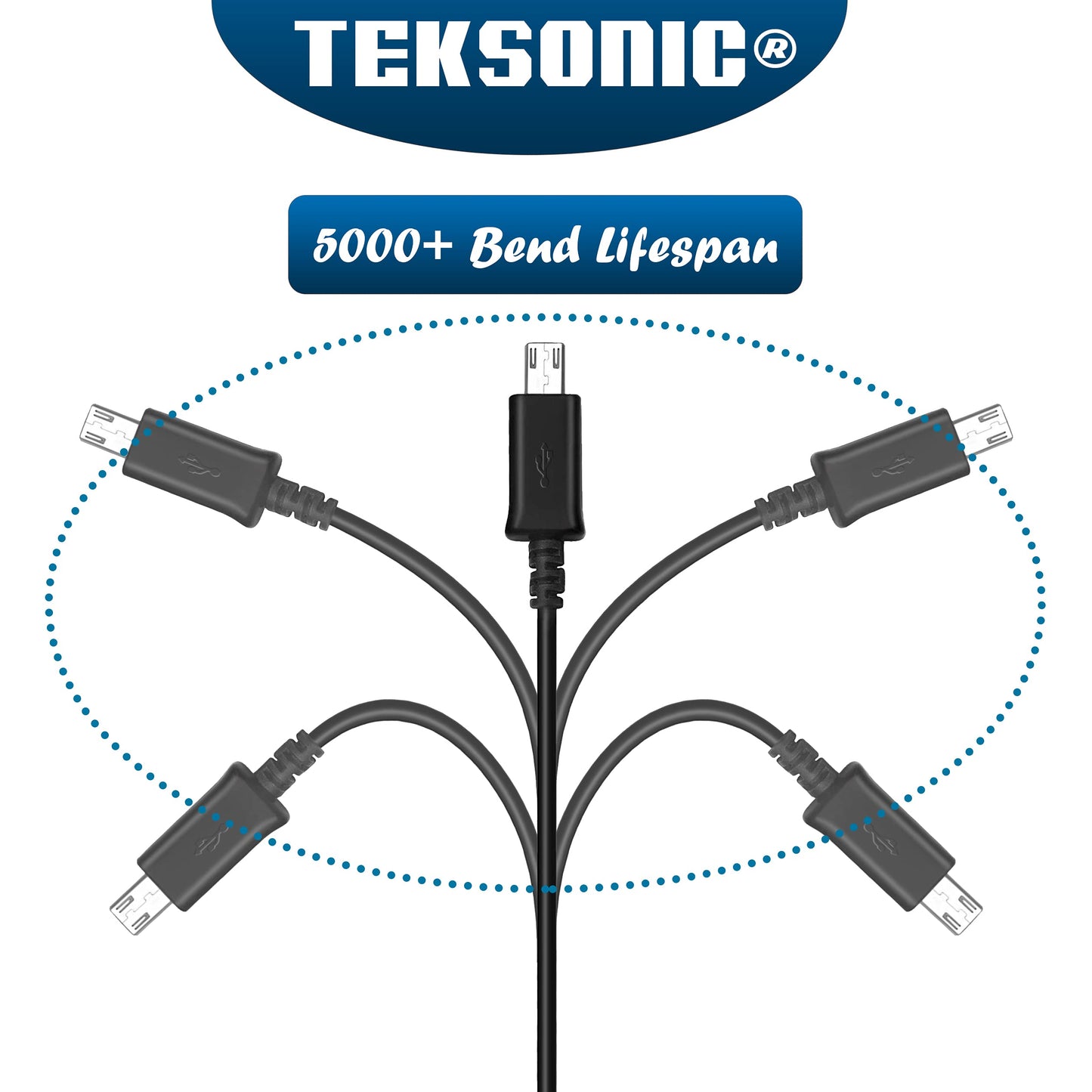 tekSonic [12-Pack Micro USB Cable Multi Pack Bulk Lot - 1 M/3.3 ft Charging, Data Sync Fast Micro USB to USB A Cord for Samsung Galaxy S7 S6 Edge J7