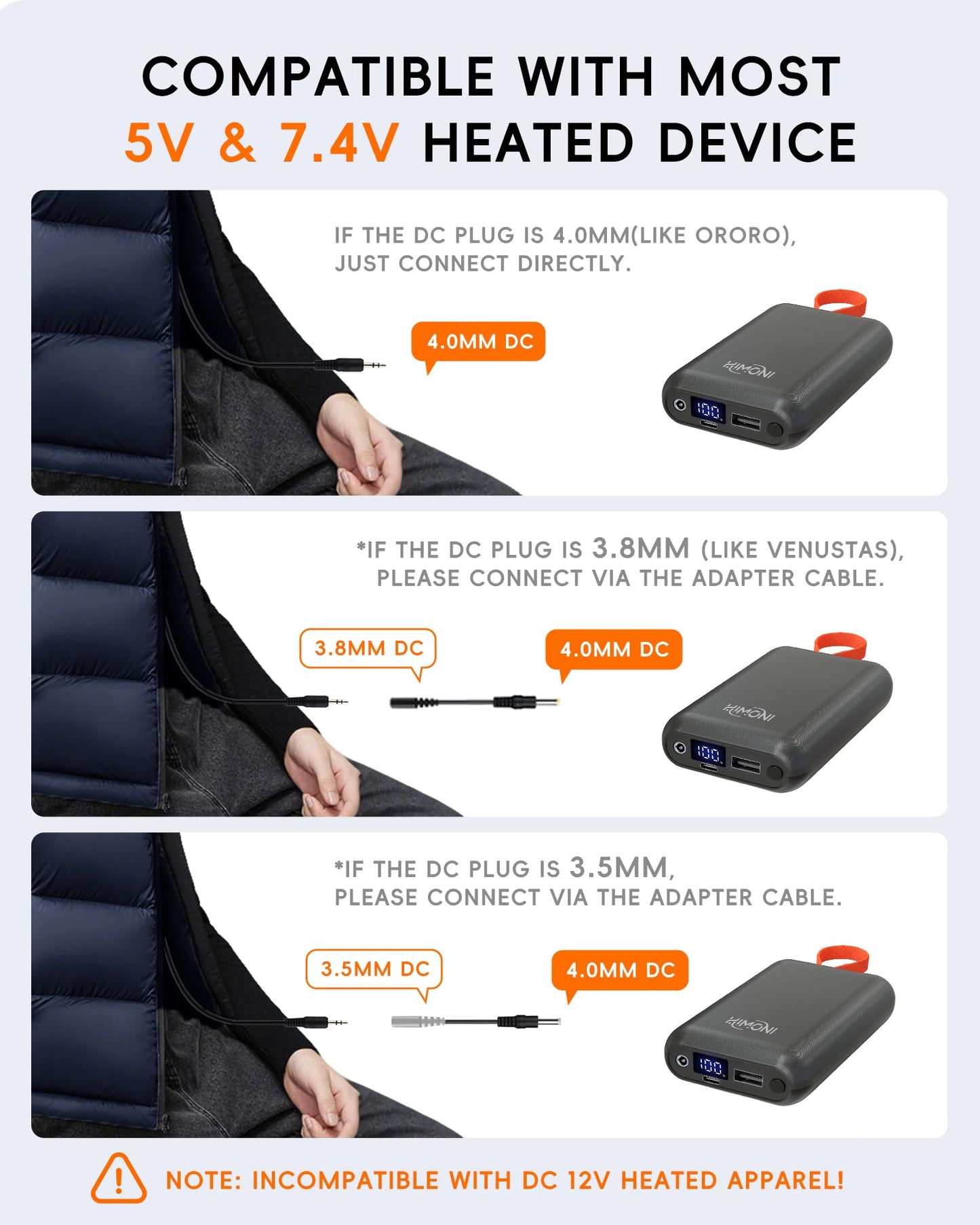 HIMONI ??.????/???? ???? ???? ???????????????? Heated Vest Battery Pack for ORORO, Venustas, Tidewe, Power Bank with LED Display for Heated Vest Jacket Pants Gear