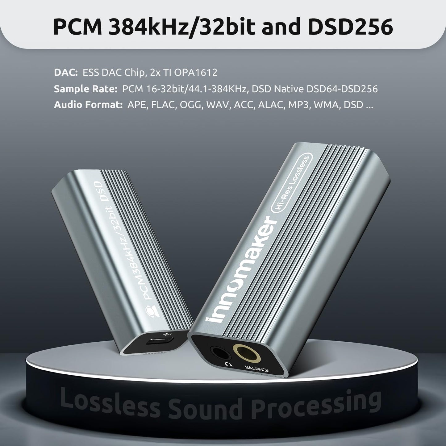 InnoMaker Portable USB HiFi Sound Card/Headphone Amplifier/Desktop USB HiFi Amps with 4.4mm/3.5mm Dual Outputs Supports PCM 384kHz/DSD256 High