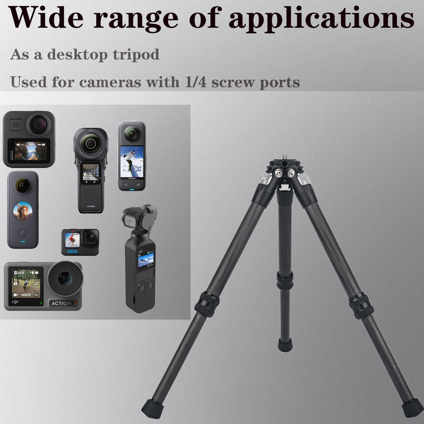 True Carbon Fiber Mini Tripod Desktop Tabletop Stand Tripod for insta360 Insta 360 ONE X X2 X3 RS for Gopro Go pro Hero 12 11 9 8 7 6 5 for DJI Smooth