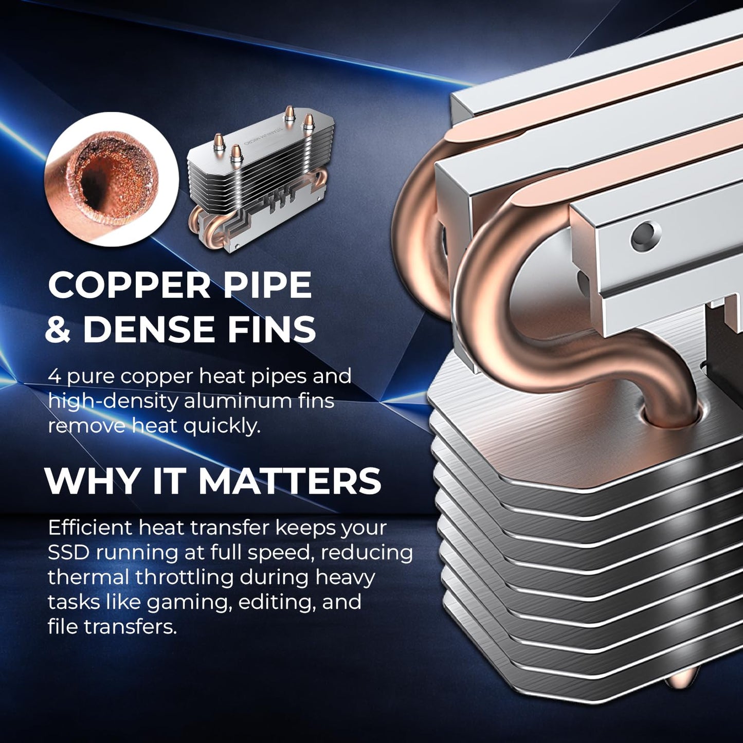 Titanium Micro SSD Heatsink Cooler M.2 NVMe Heatsink for Single Double Sided SSD 2280 with Copper Heatpipe, 30mm PWM Cooling Fan, Reduce up to 40°C