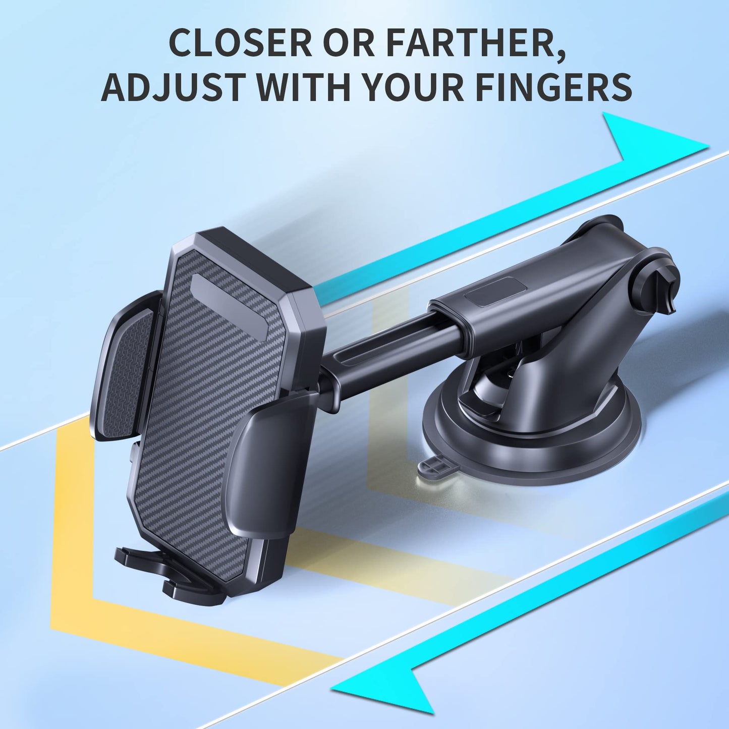 FBB Phone Mount for Car, [ Off-Road Level Suction Cup Protection ] 3in1 Long Arm Suction Cup Holder Universal Cell Phone Holder Mount Dashboard