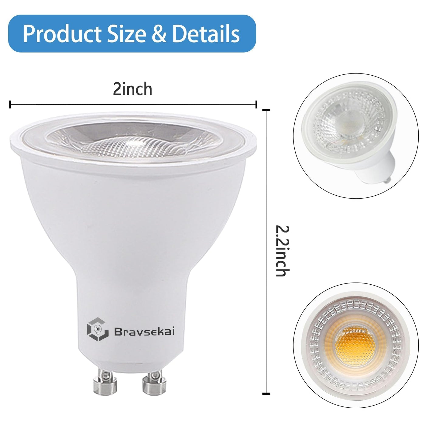 Bravsekai 12-Pack Dimmable GU10 LED Bulbs, 3000K Warm White,5W LED Bulb, 400LM (Equivalent to 35W Halogen), 120V Spotlight Bulbs for Shops, Living