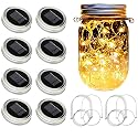 SunKite Solar Mason Jar Lights [Updated], 8 Pack 20 LED Waterproof Fairy Firefly Jar Lids String Lights with Hangers(NO Jars), Patio Yard Garden