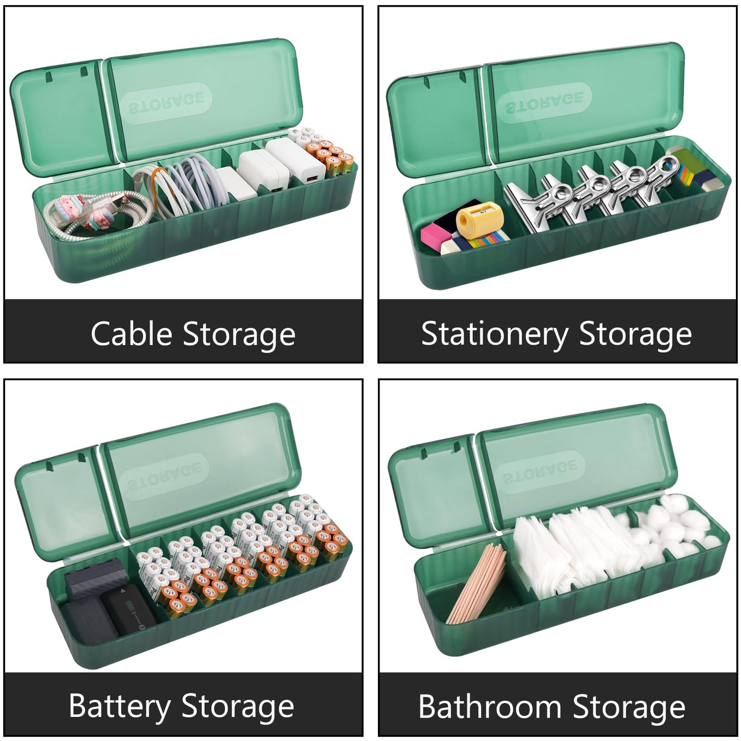 LUWOO Cable Organizer Box with 10 Wire Ties, Clear Charge Cord Management Cases with 7 Compartments, Desktop Drawer Organizer Storage Container, Wire