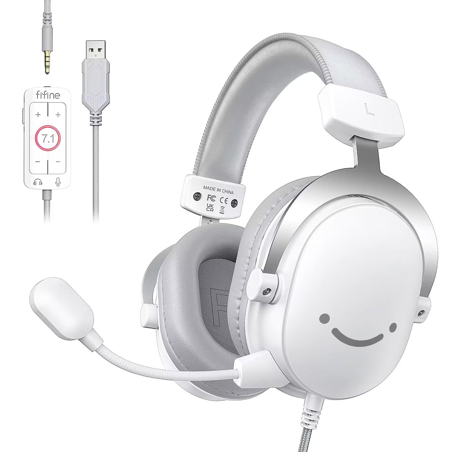 FIFINE USB PC Gaming Headset with 3.5mm Audio Jack, Detachable Microphone, 7.1 Surround Sound, Volume Control, Streaming Over-Ear Wired Headphones