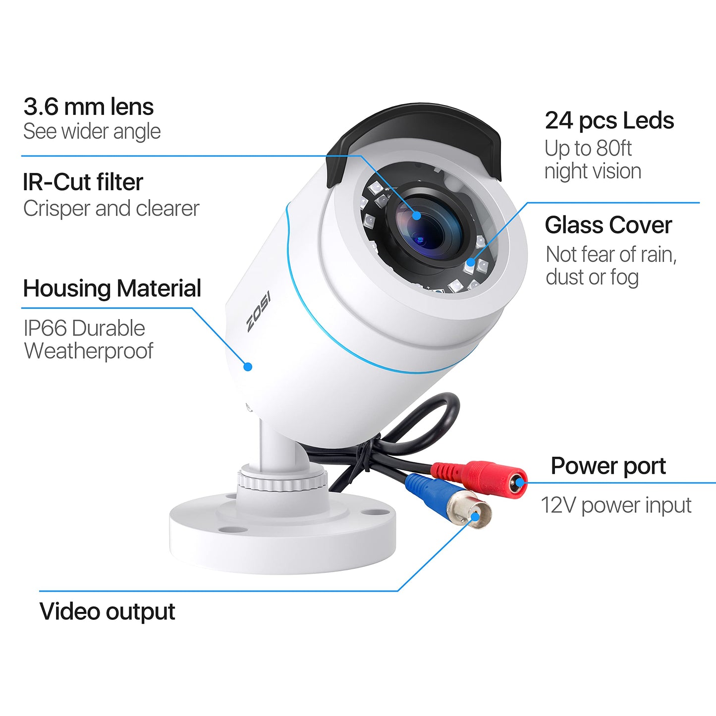 ZOSI 4 Pack 2MP 1080p HD-TVI Home Security Camera Outdoor Indoor 1920TVL,24PCS LEDs,80ft Night Vision, 90°View Angle, Weatherproof Outside