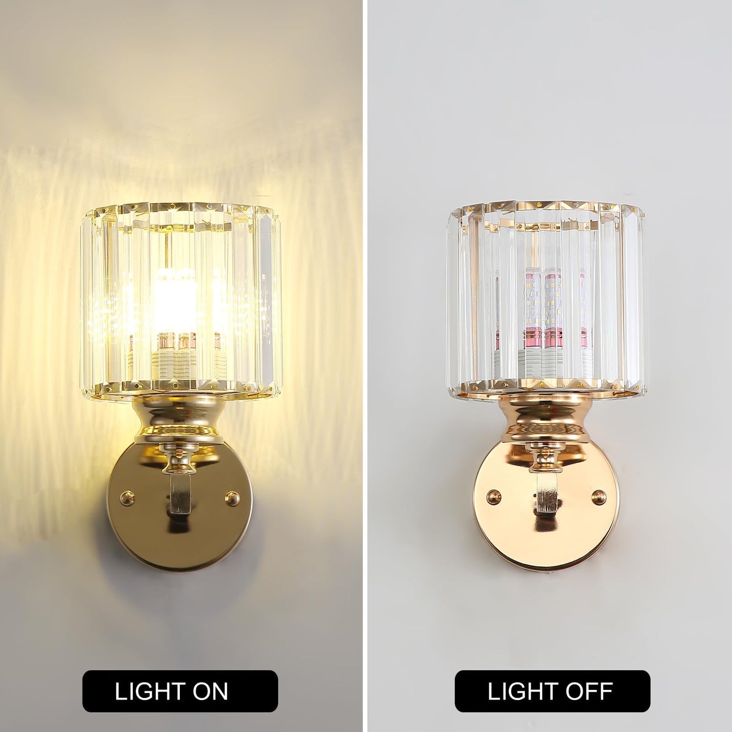 Sxtiger Hardwired Crystal Wall Sconces, Modern E27 Wall Lights, Gold Round Finish Wall Lamp for Living Room Bedroom Dining Room Hallway Entryway (Gold