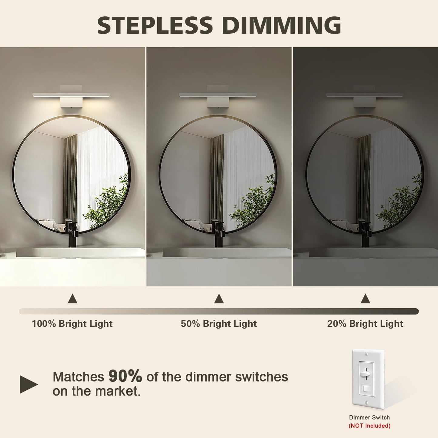 JUSHENG Brushed Nickel Modern LED Vanity Lights for Bathroom Light Fixtures, 16 Inch 16W 5CCT Dimmable Vanity Light Bar Bathroom Lighting, ETL