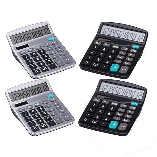 LICHAMP Desk Calculators with Big Buttons and Large Display, Office Desktop Calculator Basic 12 Digit with Solar Power and AA Battery (4 Packs