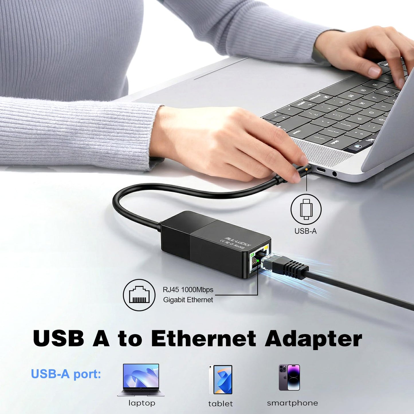 USB 3.0 to Ethernet Adapter, 1000Mbps USB A to Gigabit LAN Network Adapter, Plug & Play Driver-Free RJ45 Dongle. Compatible with Nintendo Switch