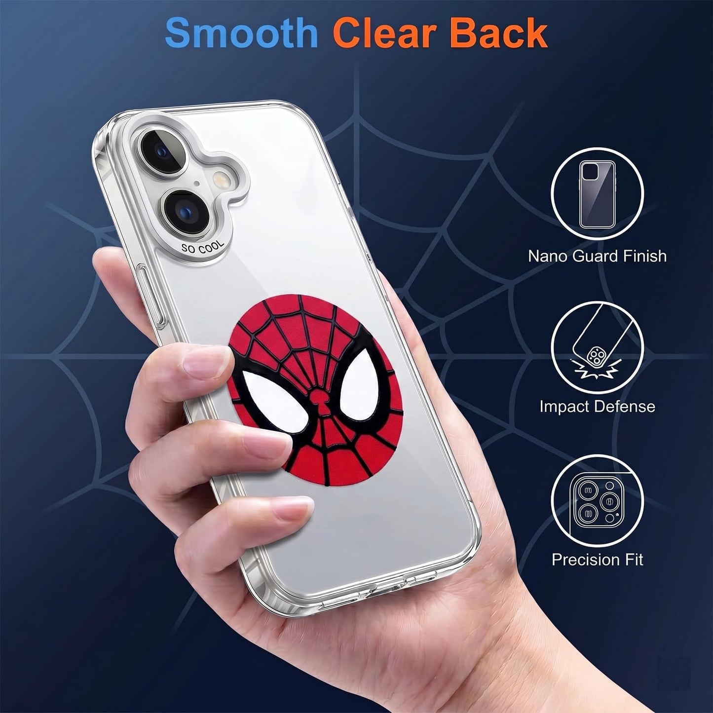 KOYOEY Spider-Man Face Phone Case, Full Protection TPU Phone Cover for iPhone 17, Red Black Superhero Spider Design for Marvel Fans, Silver-Plated