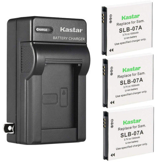 Kastar 3-Pack SLB-07A Battery and AC Wall Charger Replacement for Samsung ST Series, ST45, ST50, ST500, ST510, ST550, ST560, ST600, TL Series, TL90