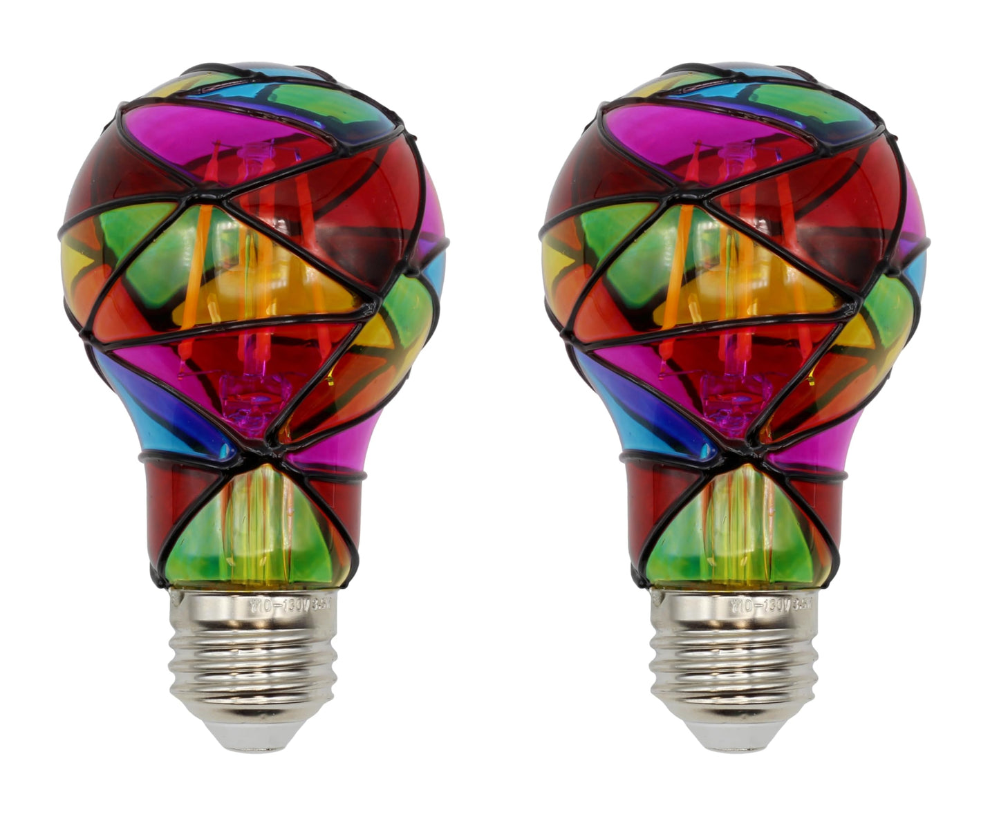 Creative Hobbies LED Stained Glass Bulb, A19 3.5W (25W Equivalent) Medium Base E26 Mosaic Decorative Light - 2 Pack