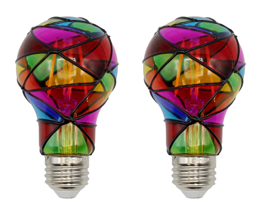 Creative Hobbies LED Stained Glass Bulb, A19 3.5W (25W Equivalent) Medium Base E26 Mosaic Decorative Light - 2 Pack