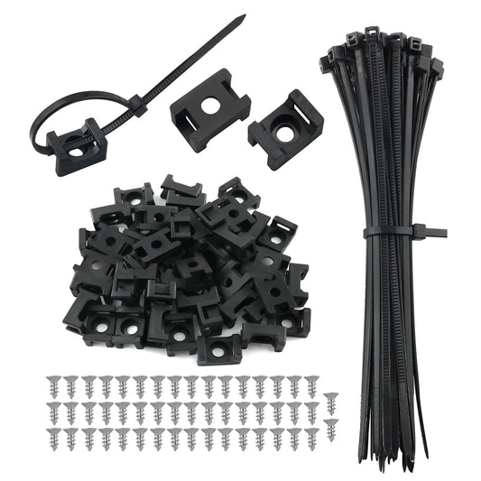 Saddle Type Mounts Base with 4.7inch Cable Ties and Tapping Screw ZZLZX 50 Sets 4.7 Inch Black Cable Zip Ties and Wire Cable Clips with Screw,Saddle